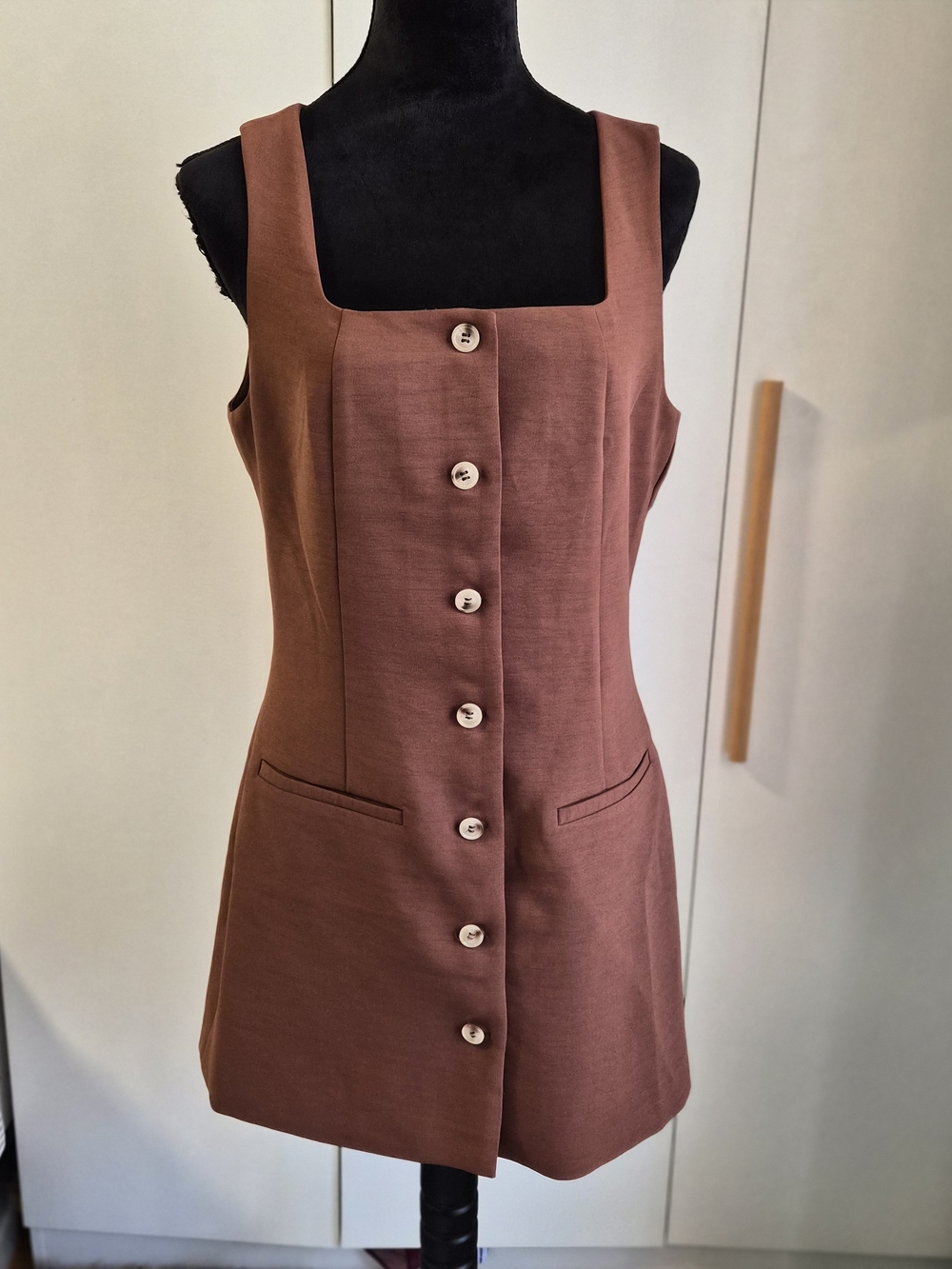 Sincerely Jules Rust Brown Button-Front Mini Dress